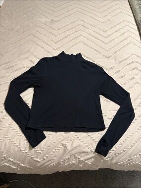 Women's Navy Long-Sleeve Mock Neck Top